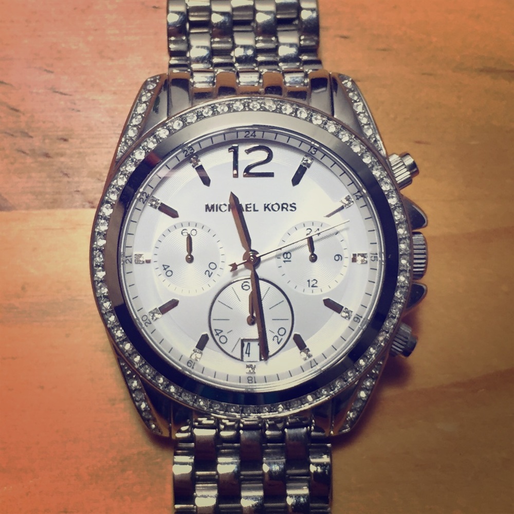 Michael Kors Silver Tone Crystal Pressley Watch